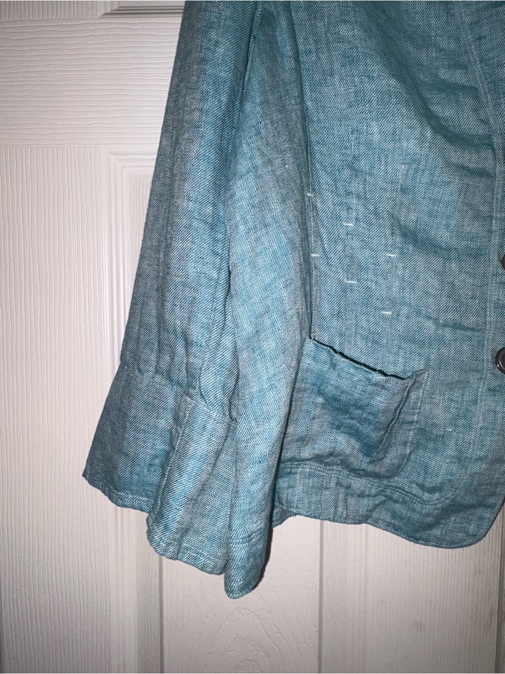 Jones New York Teal-Blue Linen Blend Three-Button Blazer - Picture 2 of 16
